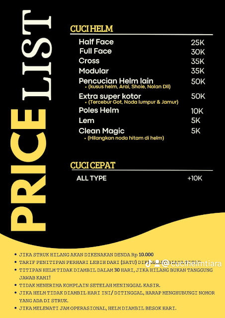 daftar harga cuci helm tiara